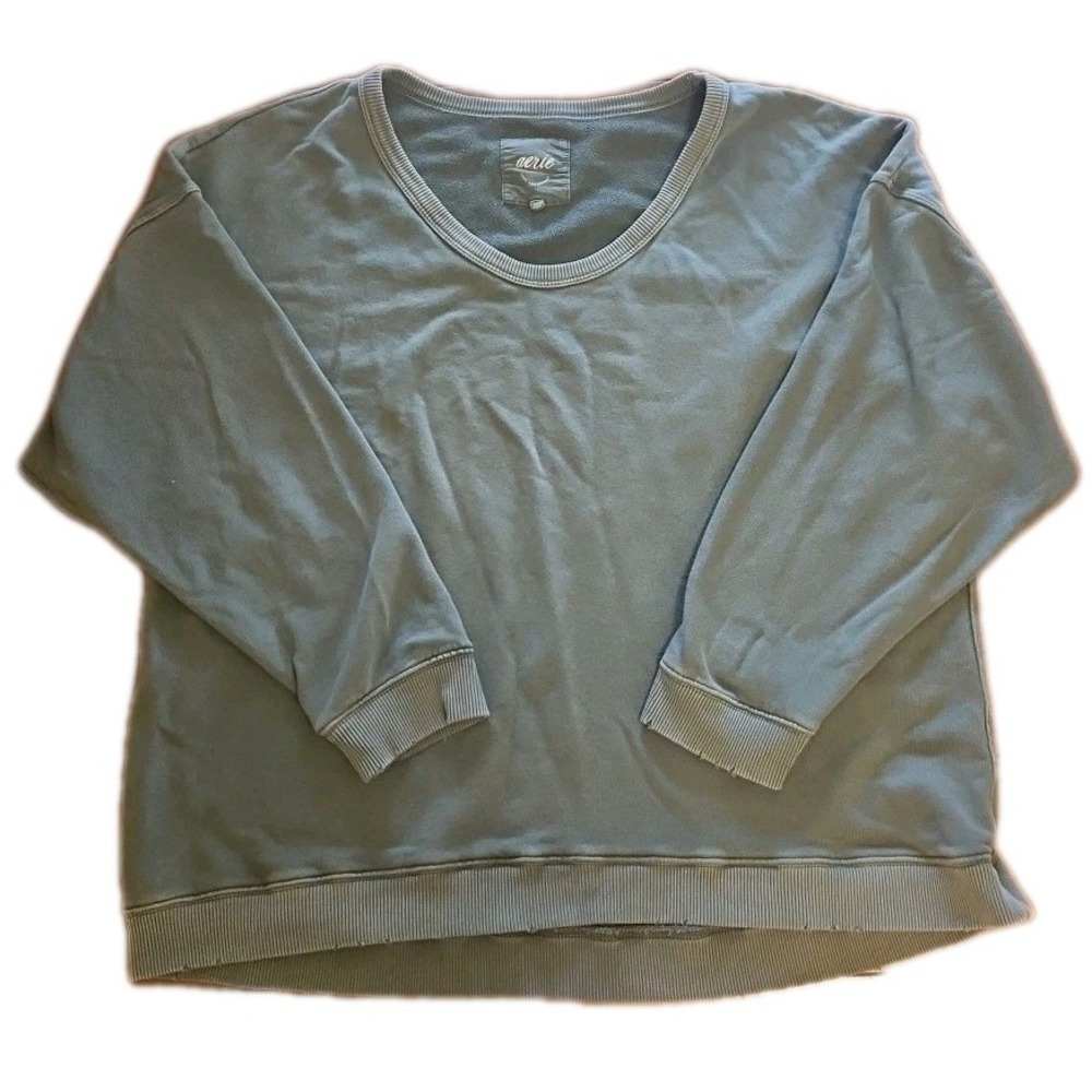 Aerie Sweater Womens Large Green Crewneck Oversized Lounge Sweatshirt Slouchy
